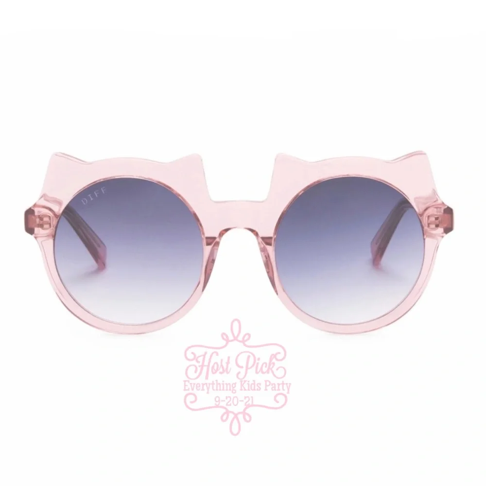DIFF Lucky Cat Sunglasses Rose Crystal Frame Grey Lenses Kids Sunnies NWT